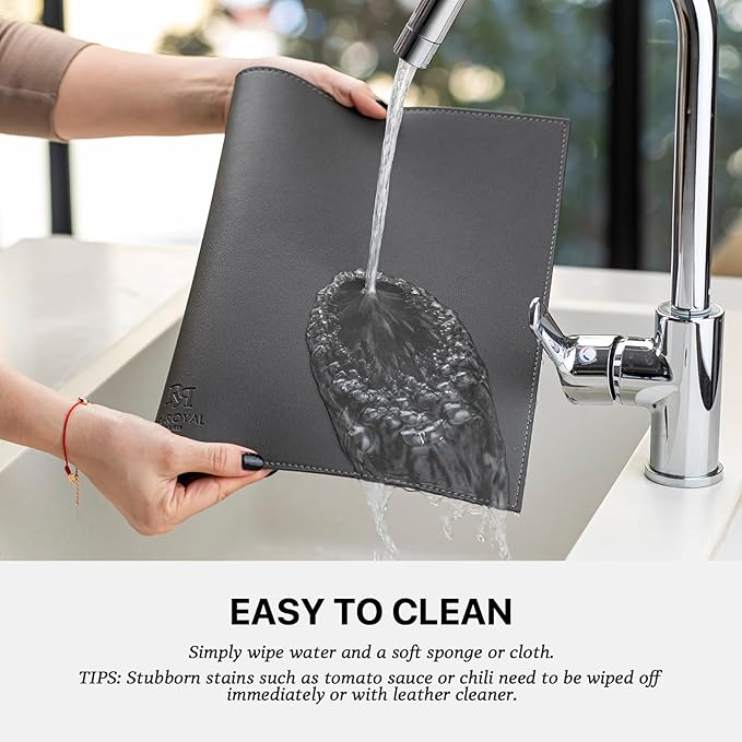 Faux Leather Placemats Set of 8 Vinyl Washable Wipeable Table Mats for Kitchen Dining Table Heat Resistant Waterproof Modern Indoor/Outdoor Placemats Non-Slip Easy Clean Place Mats (Dark Gray)