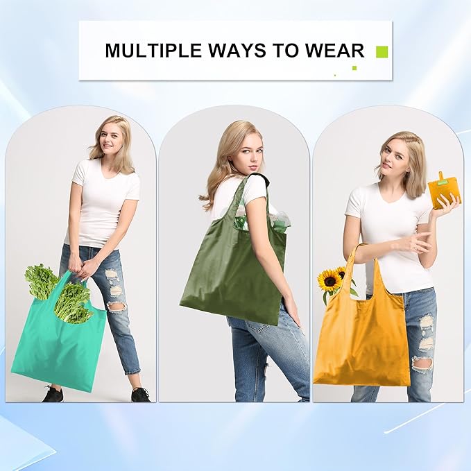 BeeGreen Reusable Grocery Bags 6 Pack, Heavy Duty Totes for Women, Foldable Grocery Bag Large Shopping Totes with Handles for Work, Travel, Gift, Store, Polyester Washable Reusable Tote Bag