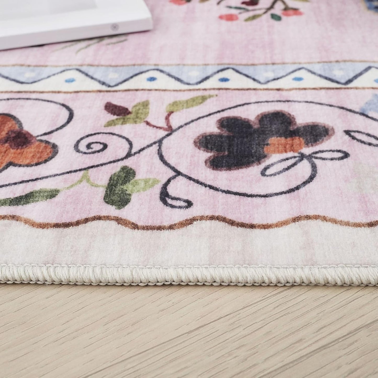 Rugcomf Round Rug 4ft Washable Circle Rug Non Slip Low Pile Boho Floral Animal Cat Small Circular Rug for Bedroom Bathroom Entryway Kids Room Office College Dorm, Pink