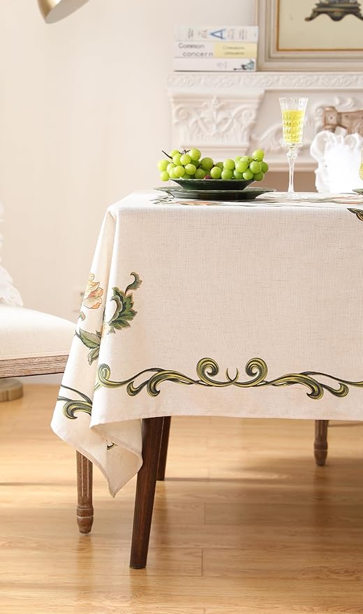 patdrea Designer Vintage Linen Floral Rectangle Tablecloth,French Tablecloths,Wrinkle Free Table Cloth,Decorative Table Cover Cloth for Kitchen,Dining,Tea Party,Home,Christmas,55"*71"