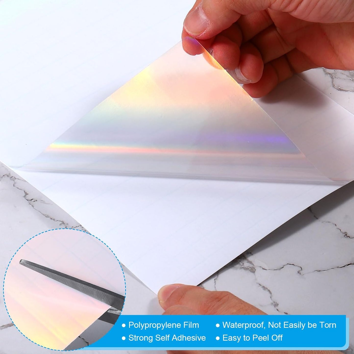 PATIKIL 8.3x5.8" Holographic Sticker Paper, 20Sheets A5 Polypropylene Self-adhesive Transparent Waterproof Laminate Overlay Film for Photo Cards Scrapbook Decorations, Laser
