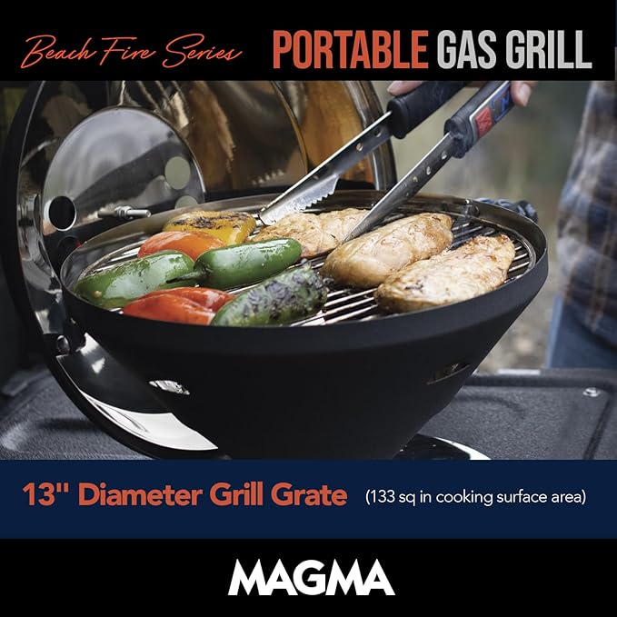 Magma C10-105-G Graphite Beach Fire Gas Grill | Portable Gas BBQ | Compact Propane Grill | Stylish Outdoor Cooker