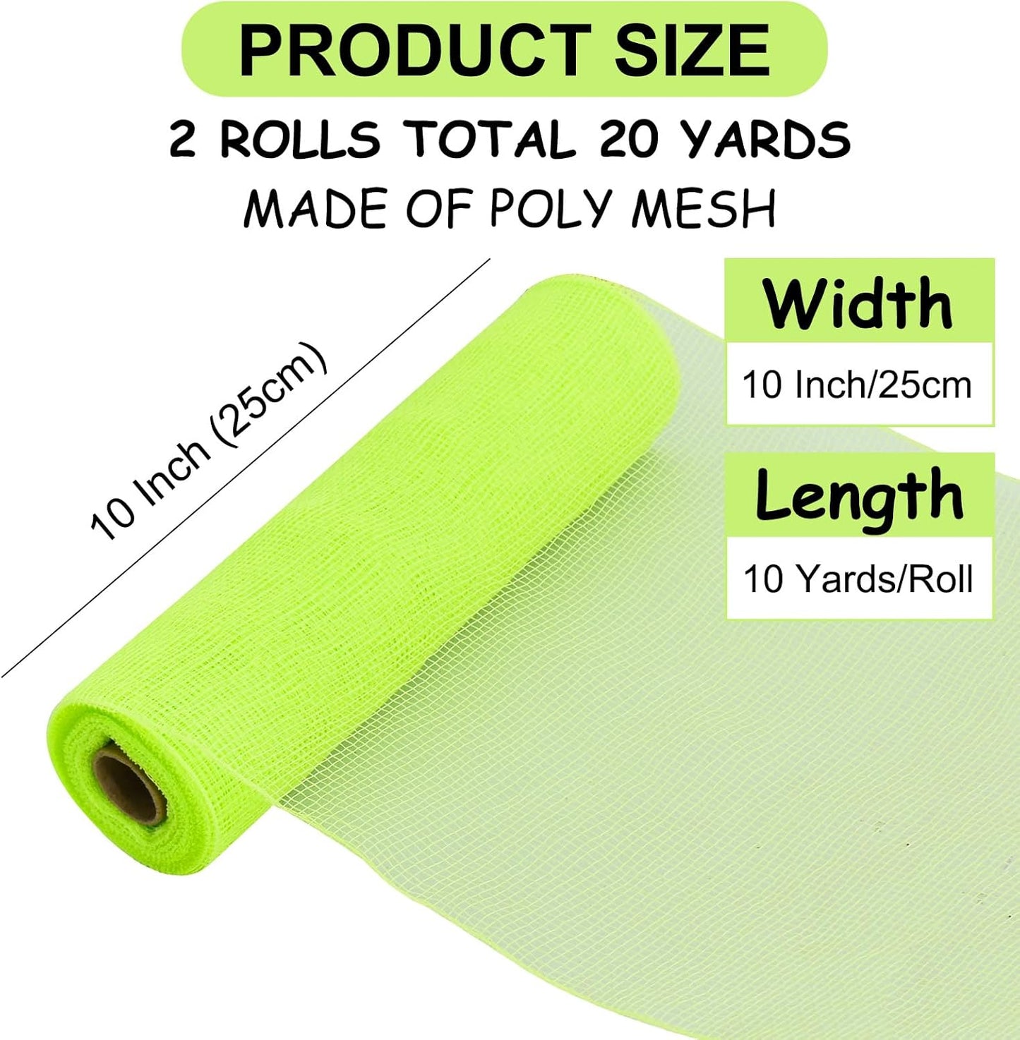 TONIFUL 2 Rolls 10 Inch Light Green Decorative Mesh Ribbbon Rolls, Fabric Mesh for Grinch Wreath Supplies, Front Door Wreath Crafts Tree Decor Christmas NewYears Halloween Decoration (10 yds/roll)