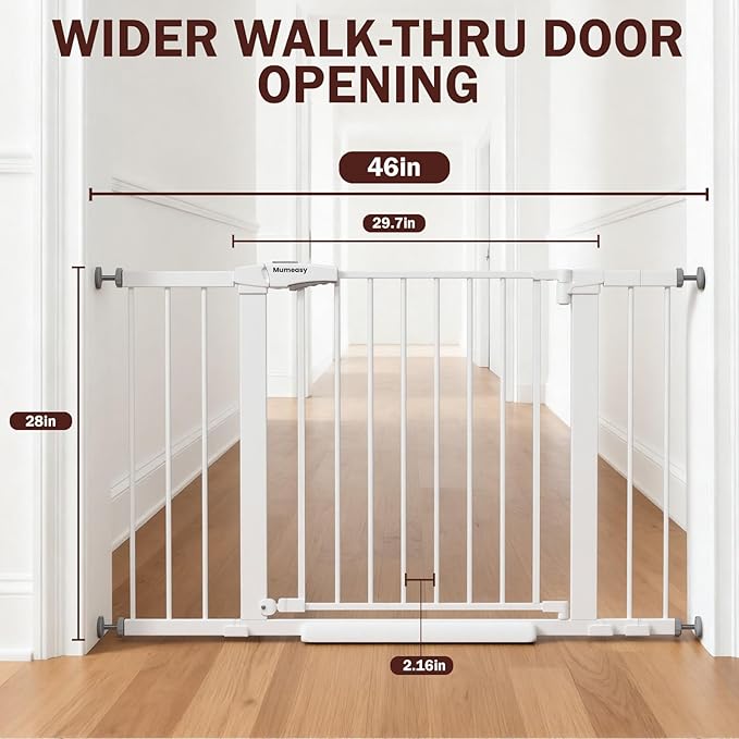 29.7-46" Extra Wide Baby Gate for Stairs, Pressure Mounted Dog Gate Indoor for Doorways, Auto Close Pet Gate with Walk Thru Door, Double Lock Child Safety Gate for Kids and Pet, No-Trip Design