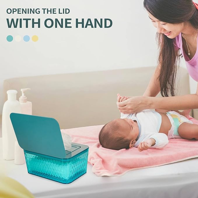 Wipes Dispenser, One-Handed Operation Wipe Holder for Baby & Adult, Seal-Designed Wipes Container for Bathroom Keep Diaper Wipes Fresh (Green)