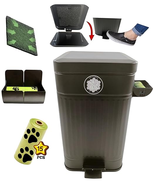 Dog Poop Trash Can (Black) Outdoor Activated Carbon Filter Odor Control, 3.2 Gallon (12Lt) with Slow Soft Close Lid, All Weather Resistant Poop Disposal Bin for Pet Waste Backyard Station.