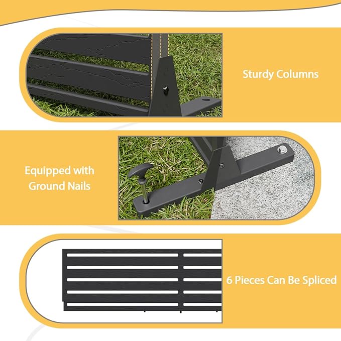 Privacy Fence Screen with Stand 6 Panel 72" H×47" W HDPE Decorative Panels with Steel Poles and Stand, Air Conditioner Fence Panels, Privacy Screen for Outdoor Backyard, Balcony, Pool