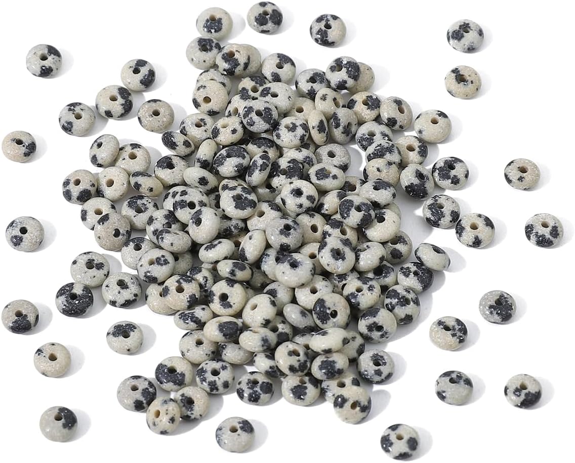 Natural Dalmatian Disk Stone Beads 4x2mm 160pcs Rondelle Loose Semi Gemstone Beads for Jewelry Making Design