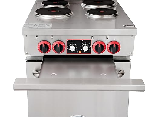 KoolMore 24 in. Commercial Electric Range with 4 Burners and 1 Standard Electric Oven in Stainless Steel - 208V 3-Phase, CSA Listed (KM-CR24-E)