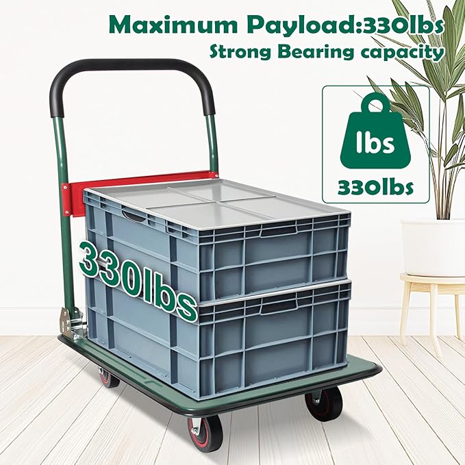 LEADALLWAY Foldable Push Cart Platform Cart (Green 330lbs, 28.7x18.5x32.3inches)