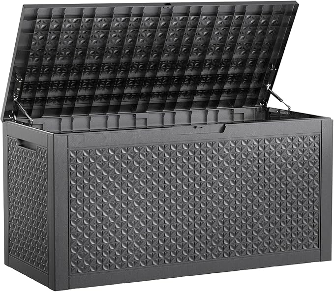 New 100 Gallon Outdoor Storage Box, Resin Deck Boxes Waterproof, Indoor Outdoor Bin for Package Delivery, Patio Cushions, Gardening Tools, Lockable, UV Resistant