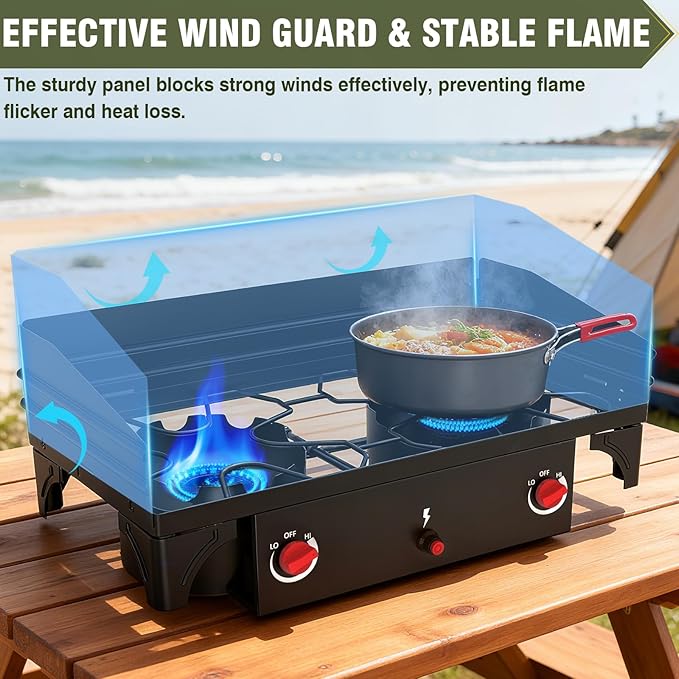 Bestfire Universal 54.3in Windpanel for 2 Burner Camping Stoves, Compatible with Most Outdoor Propane Stove Models, Portable Windshield for BBQ & Backyard Cooking, Easy to Install