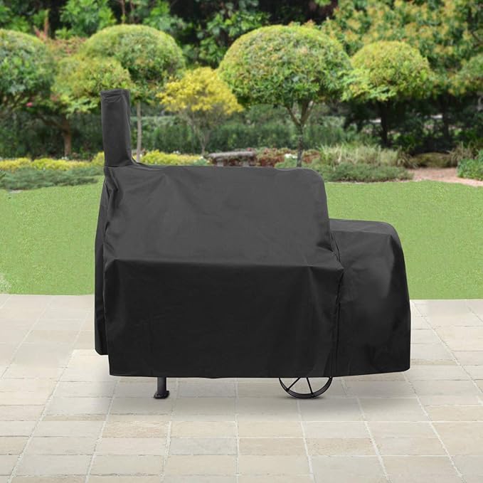 SunPatio Offset Smoker Cover, Outdoor Heavy Duty Waterproof Grill Cover Compatible for CharBroil Oklahma Joe's Highland and Horizon Grills, Charcoal BBQ Smoker Protector, All Weather Protection