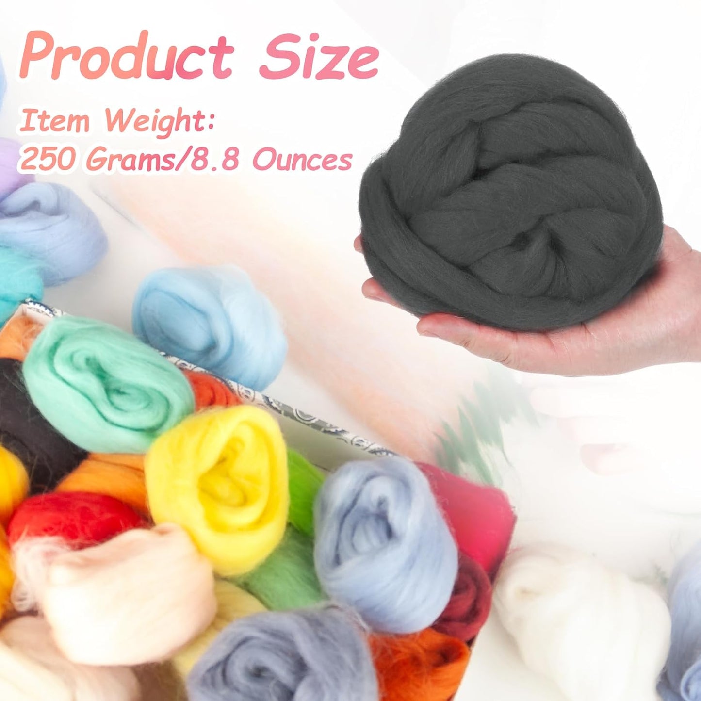 PATIKIL Wool Roving Yarn, 250G/8.8OZ Felting Wool Pure Roving Yarn, Gray