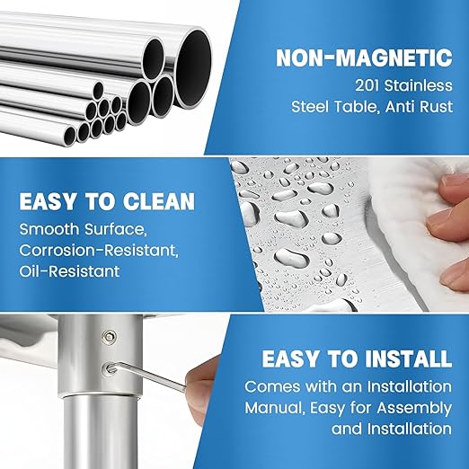 Stainless Steel Table Commercial Stainless Steel Prep Table 18 x 30 Inch, NSF Metal Commercial SS Kitchen Prep Worktable for Restaurant Kitchen Garage Warehouse