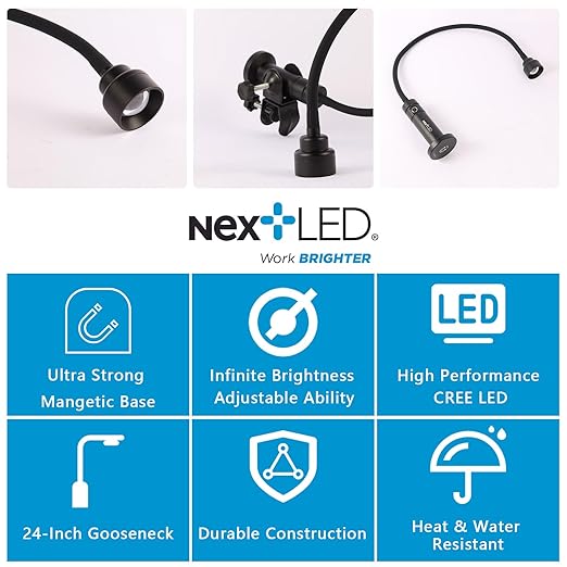 (Improved) NextLED NT-7728 Heavy Duty Magnetic Grill Lights for Outdoor Grill, 24 Inch Gooseneck with Magnetic Base, Warm Light, Heat & Water Resistant, BBQ Light, BBQ Grill Accessories