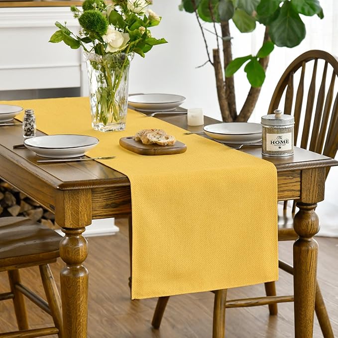 Artoid Mode Yellow Table Runner, Seasonal Summer Fall Washable Kitchen Dining Table Decoration for Home Party Decor 13x72 Inch