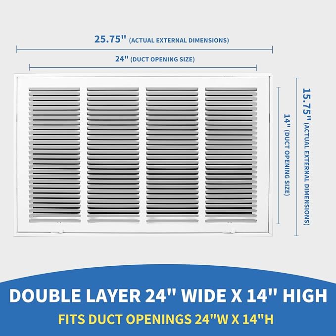 24 x 14 Return Air Grille [Duct Opening Size],Return Air Vent Cover for Wall Or Ceiling,Steel Return Air Filter Grilles Removable Face/Door for 1 Inch Filters (24"W x 14"H [Duct Opening])