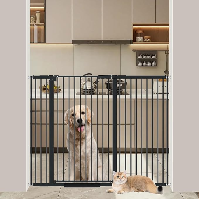 40.55" Tall 1.37" Ultra Narrow Spacing Dogs Pets Baby Gate for Doorway Safety Proof Indoor 53.74-61.61" Extra Wide Puppy Pressure Mounted No Drill Walk Through Black Metal Hallway