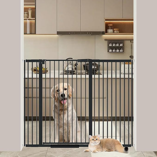 40.55" Tall 1.37" Ultra Narrow Spacing Dogs Pets Baby Gate for Doorway Safety Proof Indoor 53.74-61.61" Extra Wide Puppy Pressure Mounted No Drill Walk Through Black Metal Hallway