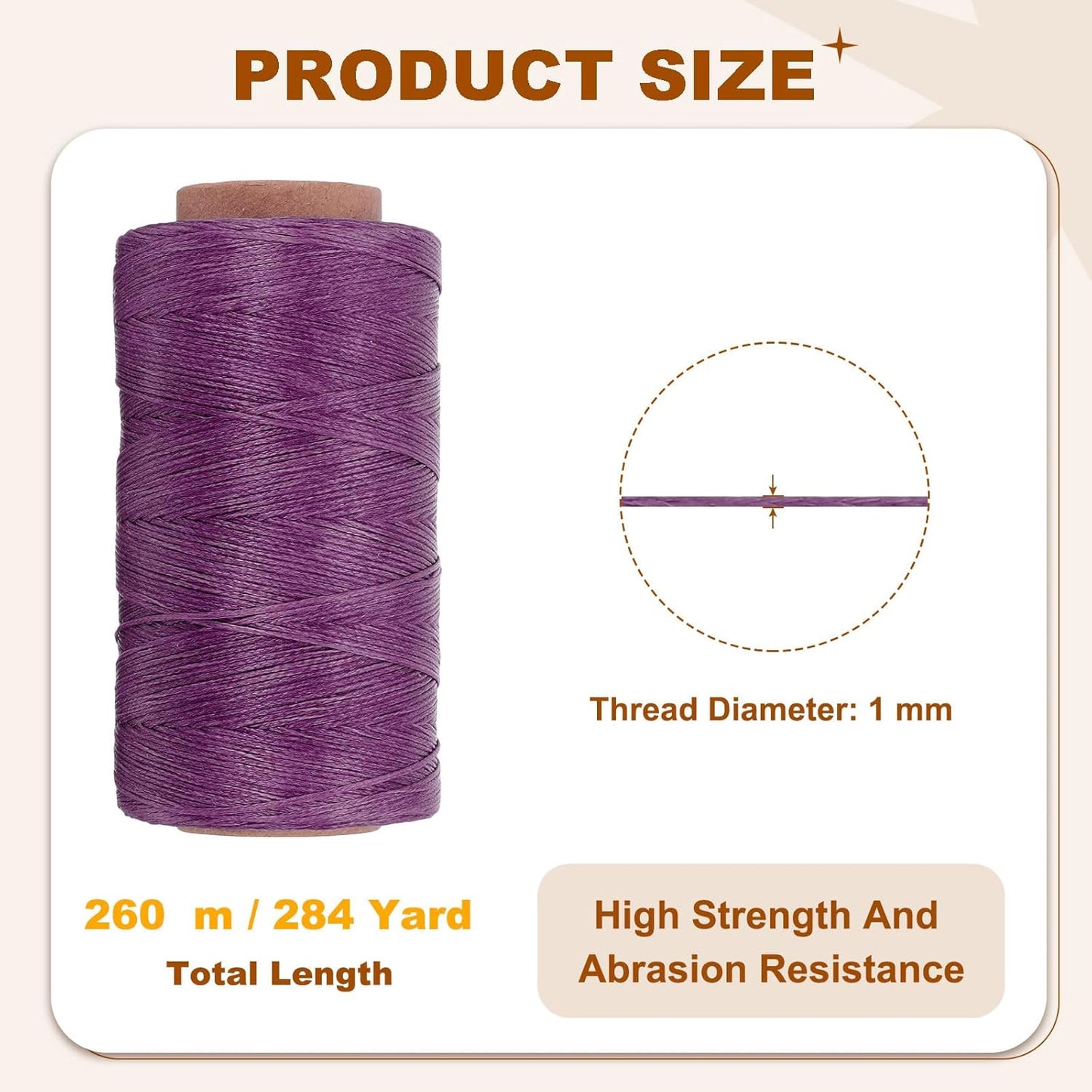 PATIKIL 284 Yard Flat Waxed Thread 150D 1mm Leather Sewing Cord for Repairing Shoes Bags Wallets Jewelry Making DIY Leather Craft, Purple