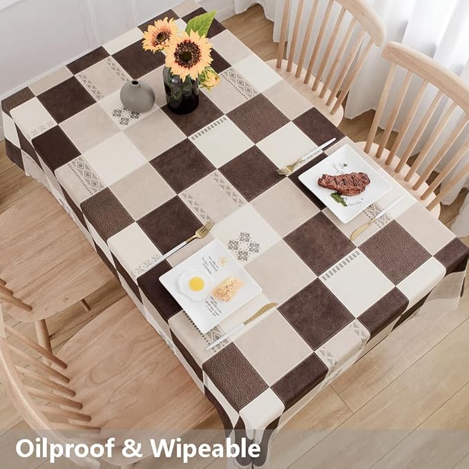 TruDelve Heavy Duty Vinyl Table Cloth Plastic Table Cloth Waterproof Wipeable PVC Plastic Tablecloths for Rectangle Tables (54'' x 84'', Lattice-2)