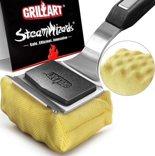 GRILLART Grill Brush Bristle Free. Upgraded BBQ Replaceable Cleaning Head, Seamless-Fitting Scraper Tools for Cast Iron/Stainless-Steel Grates Griddle, Safe Barbecue Grill Cleaner-Black