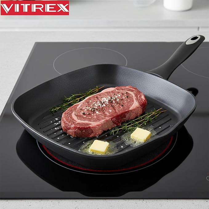 VITREX Nature 11-Inch Forged Aluminum Grill Pan with Nonstick Coating, Compatible with All Stovetops, Dishwasher Safe