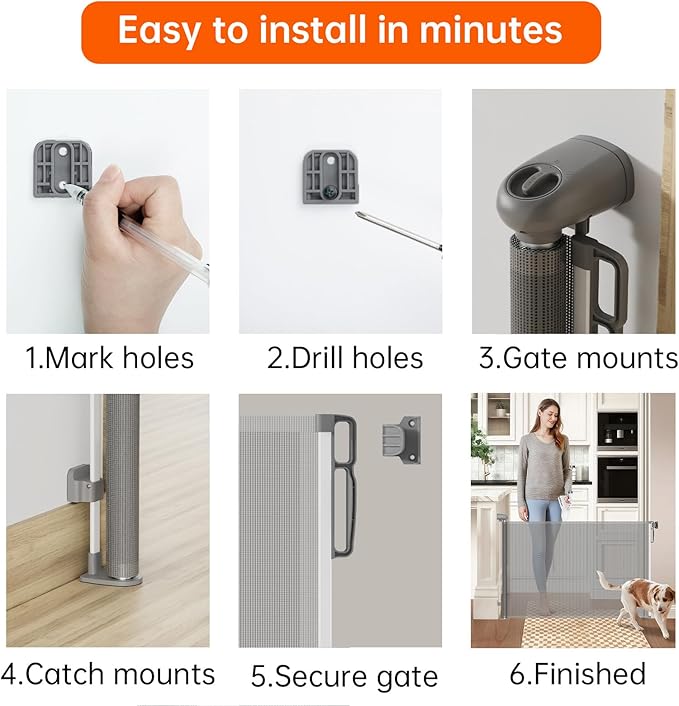 Retractable Safety gate,Child/pet/Dog/cat Temporary Door, Baby Safety Temporary Door, mesh Soft Material, Expands to 55.1" Wide, Suitable for Stairs/corridors/Indoor/Outdoor(Grey,33.5"x55.1")