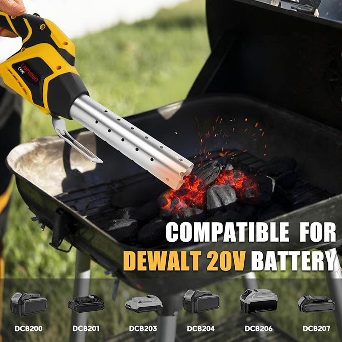 LouSdZoke Cordless Fire Starter Compatible for DeWalt 20V Battery,Chemical Free Heated,1472℉ in 60 Seconds,Electric Charcoal Starter with Air Blower for Grill,BBQ,Campfire (No Battery)