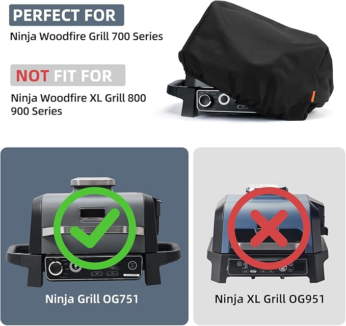 Waterproof Cover for Ninja Woodfire Outdoor Grill, Accessories for Ninja Wood Fire Smoker Grill OG700 Series, with Power Cord Storage Pocket, Windproof with Elastic Band Closure (Cover Only)