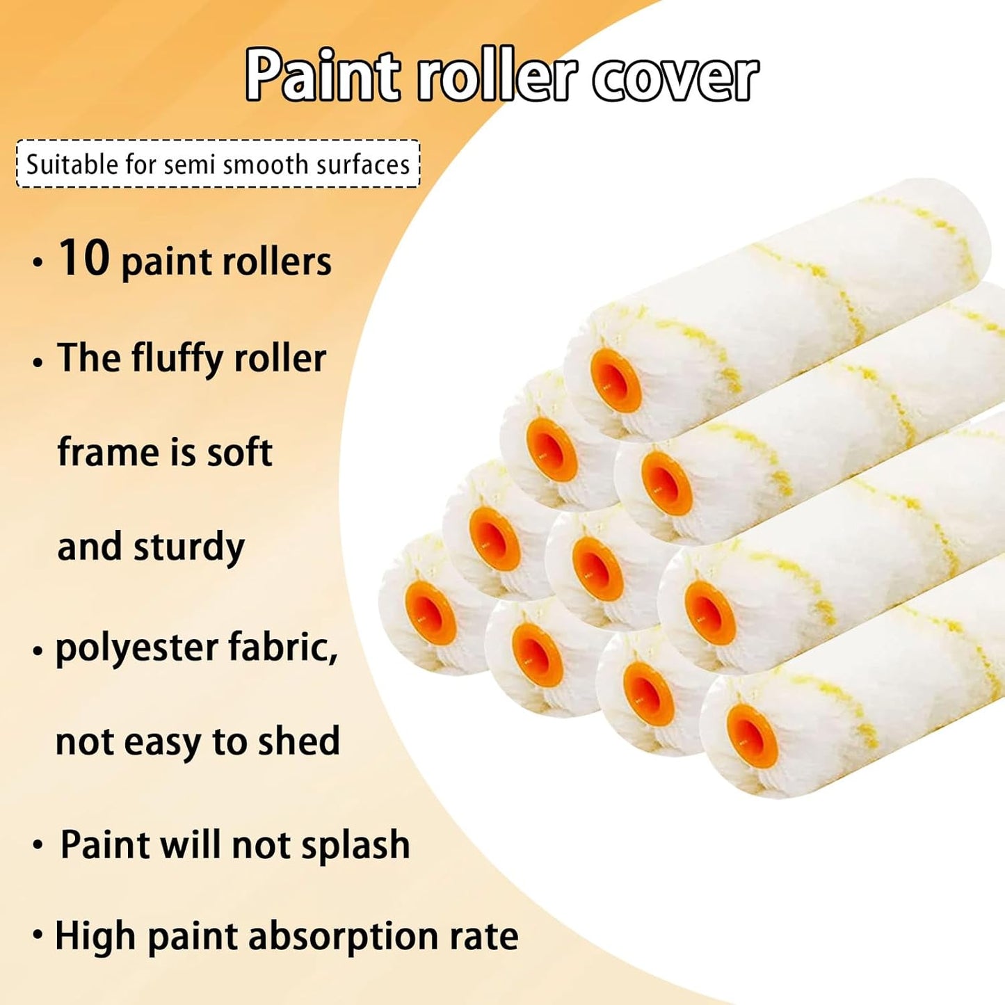 10 Pieces Paint Roller Cover, 6 inch Microfiber Roller Covers, Washable Covers for Roller Frame, House Painting Supplies, Naps for Paint Roller Brush for Painting Walls Ceilings
