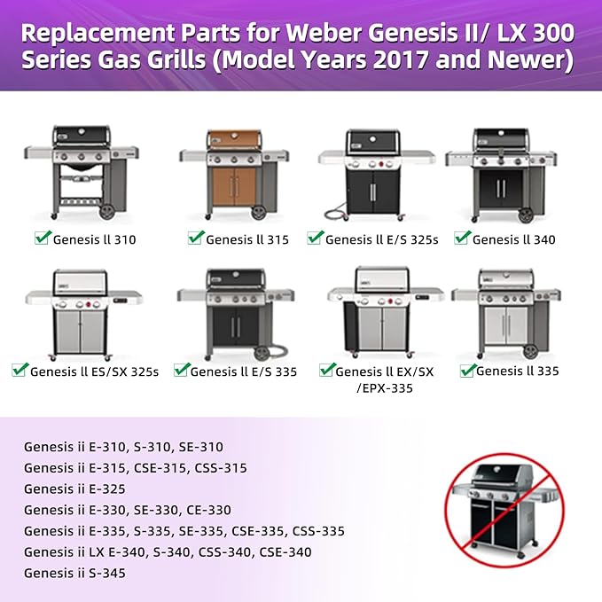 Stainless Steel 66095 Grill Grates for Weber Genesis 2 Grill Parts 66032 Flavorizer Bars 66795 Heat Deflector for Weber Genesis ii E-310 E-315 E-325 S-335 GS4 Grill Parts Replacement 18 7/8"