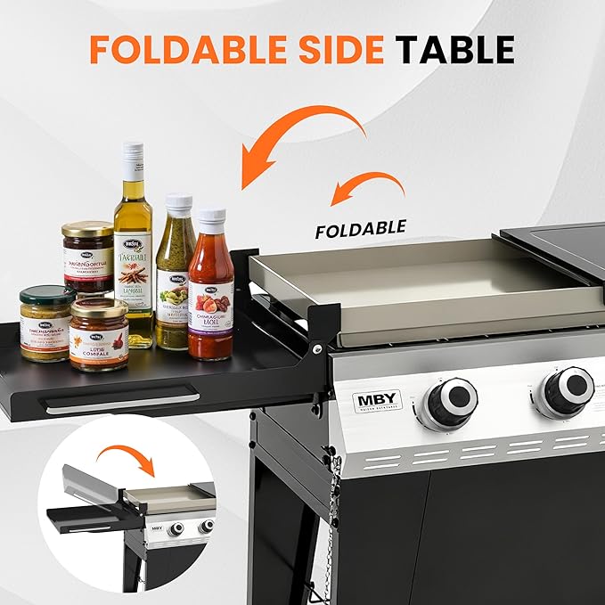 36 Inch 50,000BTU,Outdoor Flat Top Gas Propane Grills with 5 Burners,Stainless Steel & Powder Coated Steel Portable Gas Griddle with Side Shelves for BBQ,Camping,Backyard