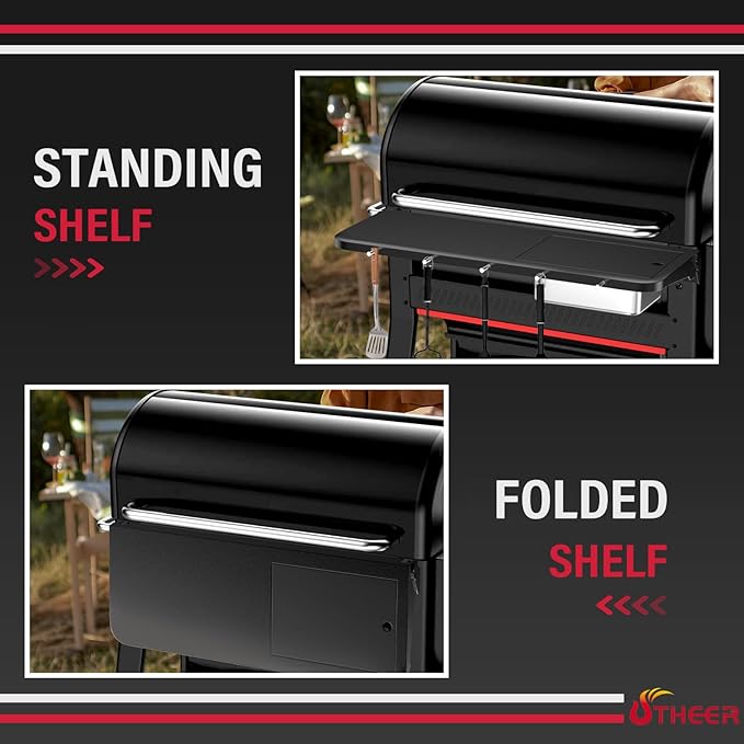 Utheer Front Folding Grill Table for Weber Searwood XL 600 – 35" x 12.5" Large Front Shelf with Stainless Steel Basin, Works Cutting Board, Lid & 5 Hooks, Heavy-Duty Weber Searwood XL 600 Accessories
