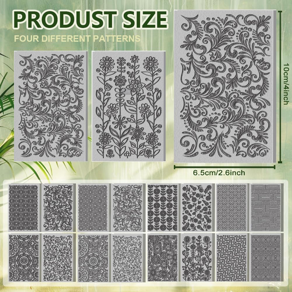 CHGCRAFT 16 Sheets Artistic Flowers Clay Texture Mat Geometric Pattern Polymer Clay Texture Sheets DIY Tools for Pottery Earring Jewelry Making Stamp Engraving Machines, 4x2.6inch