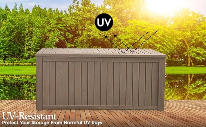 180 Gallon Large Resin Outdoor Storage Deck Box, for Patio Cushions, Garden Tools, Sports Equipment, and Pool Supplies, Lockable & Waterproof (Brown)
