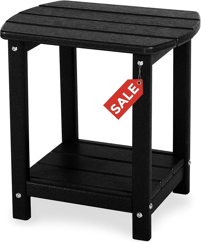 Adirondack Square Outdoor Side Table,2-Tier Storage Patio Side Table, HDPE End Tables for Backyard Pool Porch Garden Lawn