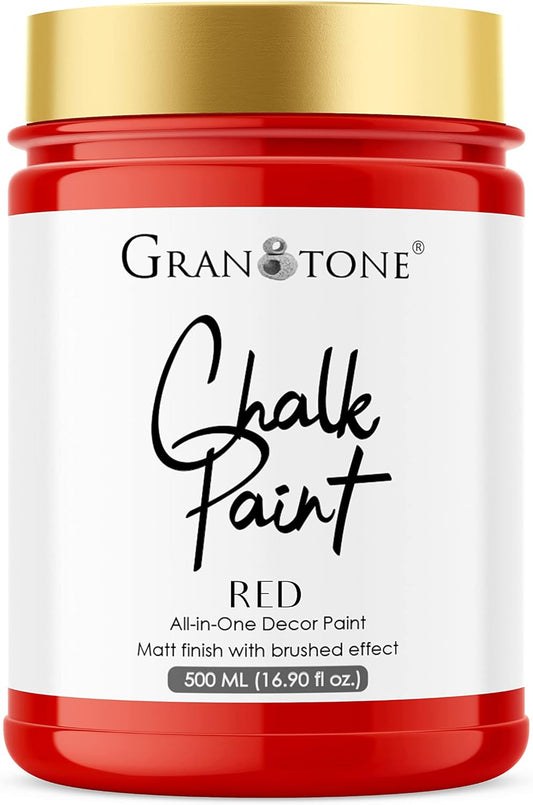 GRANOTONE Chalk Paint for Furniture, Matt-Finish Water-Based Acrylic Paint for Wood, Walls, Metal, Glass, Paper, Fabric Canvas, Maximum Coverage Chalk Paint for Kids & Adults, 500 Ml (RED)