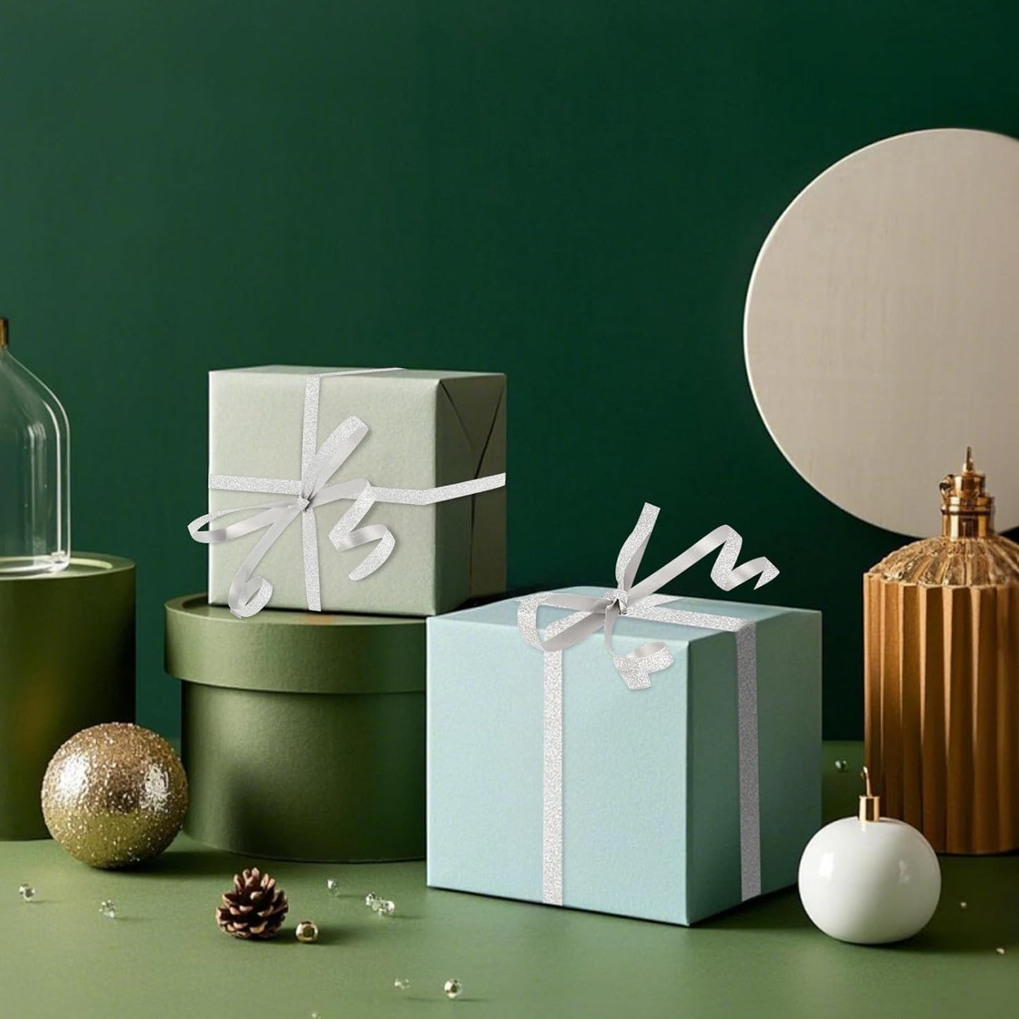 Silver Curling Ribbon, 500 Yard Christmas Glitter Curly Ribbons for Gift Wrapping, Thin Balloon String Ribbon for Balloons Arch, 3/16" Gift Ribbons for Baby Shower, Florist Flower Party Decorations