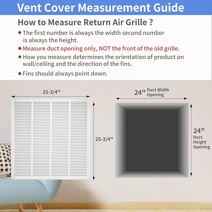 24"W x 24"H [Duct Opening Size] Steel Return Air Grille, Air Return Vent Cover for Ceiling and Sidewall - HVAC Air Vent Covers - [Outer Dimensions: 25.75"W x 25.75"H]