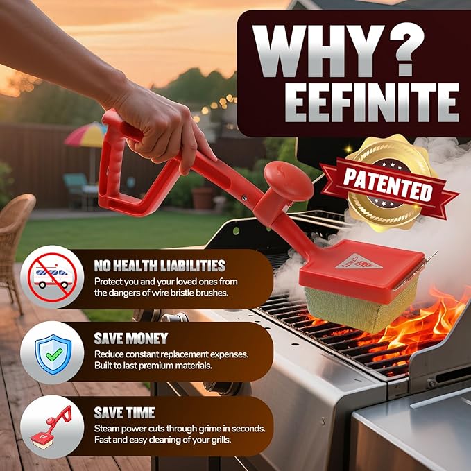 Bristle Free Steam Grill Brush for Outdoor Grill, Safe No Wire Replacement Brush Head with Scraper, Heavy-Duty Grill Cleaning Tool for Weber Spirit & Genesis, Napoleon Rogue & Prestige, Red
