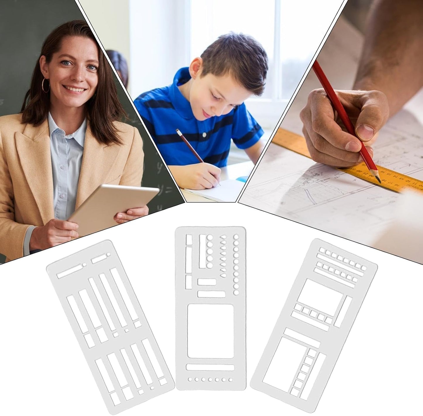 3PCS Planner Stencils Templates Set, Handmade Flexible Record Template, Lexible Journal Calendar Stencil for Dot Grid Planners, Versatile Drawing Template Kit for Journaling, Checklists, Boxes, Lines