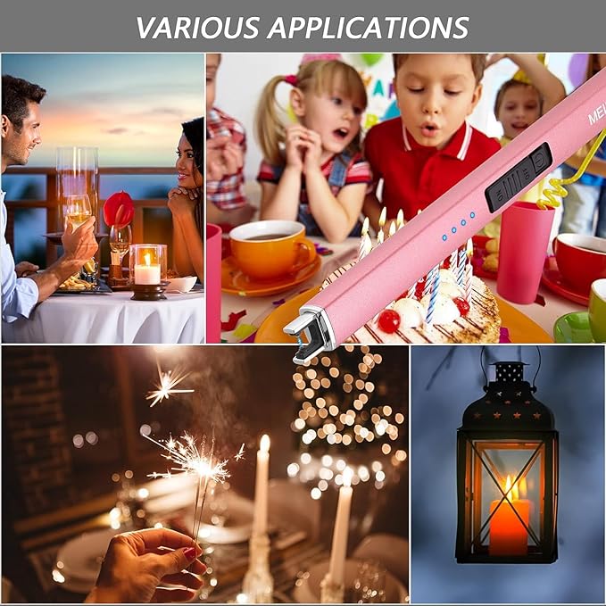 MEIRUBY 2 Pack Electric Candle Lighter, Christmas Stocking Stuffers Gifts for Women Mom Men Wife Sister, USB Arc Rechargeable Windproof Long Lighter for Candle BBQ Housewarming Birthday Gifts Idals
