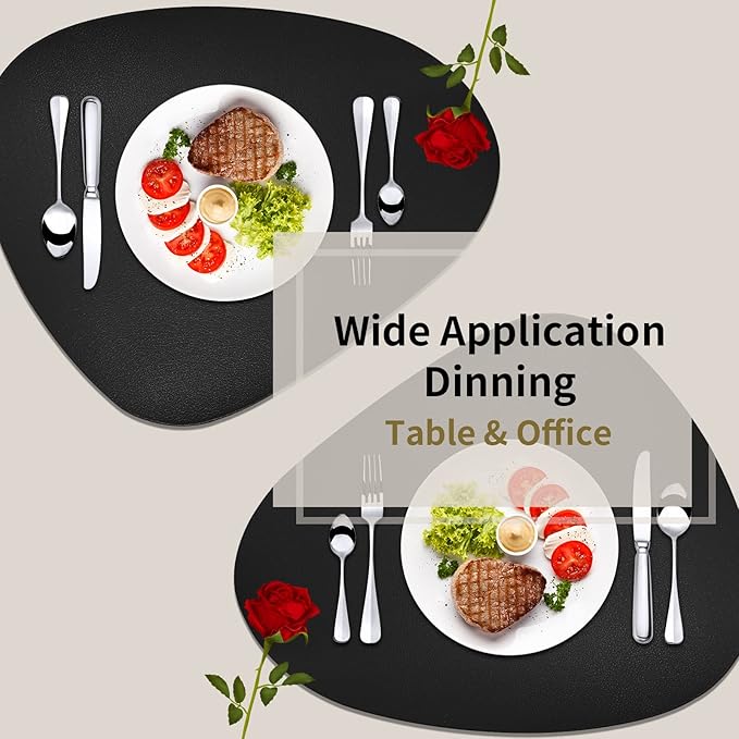 Herda Black Placemats Set of 6 for Dining Table Mats, Faux Leather Place Mats Wipeable Washable Placemats for Round Table Mats for Dining Patio Heat Resist Easy to Clean Halloween Place Mats Indoor