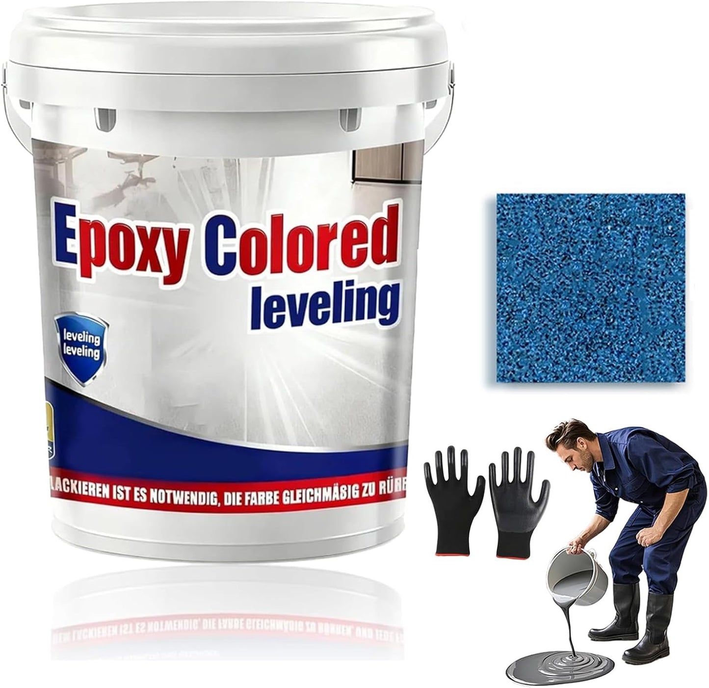 Epoxy Floor Paint, Epoxy Colored Sand Floor Paint, High-Gloss Marble Effect Self-Leveling Coating, Waterproof, Non-Slip, Ultra-Durable for Garage, Basement, Wood Floors (Azurite Blue,22 lb)