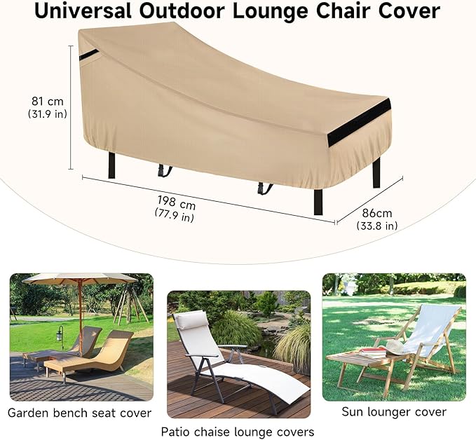NEVERLAND Chaise Lounge Cover 2 Pack - 420D Lounge Chair Covers Waterproof Outdoor with Air Vent and Adjustable Buckles All Weather Protection - 78L x 34W x 32H inch Golden