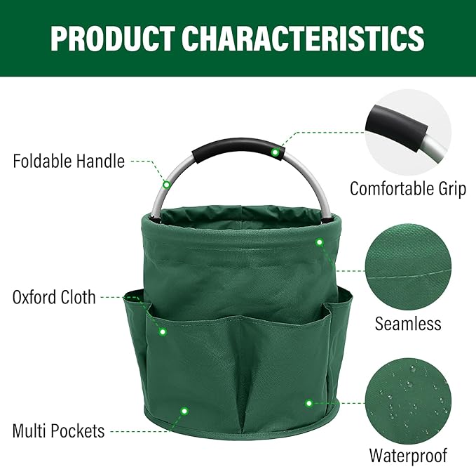 Multifunctional Folding Basket with Handles: Portable Picnic Baskets, Outdoor Beach Baskets, Garden Picking Baskets, Gift Baskets, Collapsible Bathroom Storage Baskets (Green)