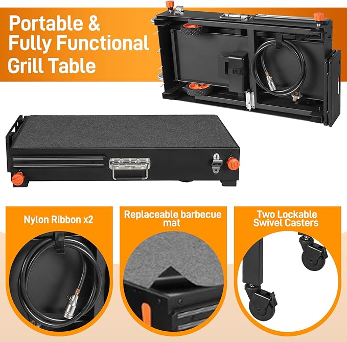 Outdoor Grill Cart - Foldable Grill Table, Blackstone Griddle Stand for 17"/22" Griddle, Portable Ninja Grill Stand with Large Space, Pizza Oven Stand, for Tailgating, Camping, RV