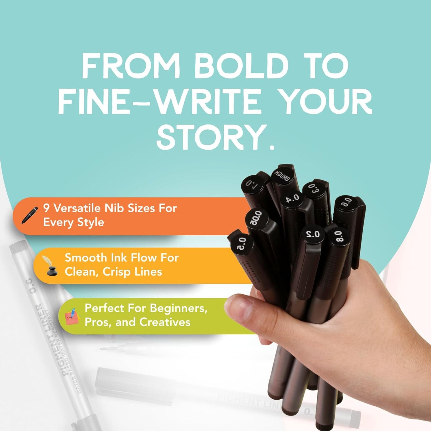 Incraftables Calligraphy Brush Pens – Pack of 9 Assorted Tips – Black Chisel Tip Markers for Hand Lettering, Writing, Sketching, Scrapbooking, & Art Projects – Beginner Kit for Kids & Adults